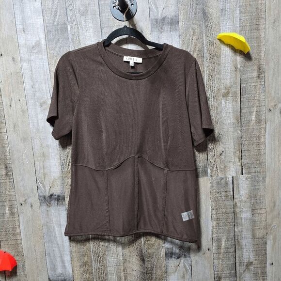 5/$25 Love J Brown Ribbed Mesh Tee - Picture 1 of 4